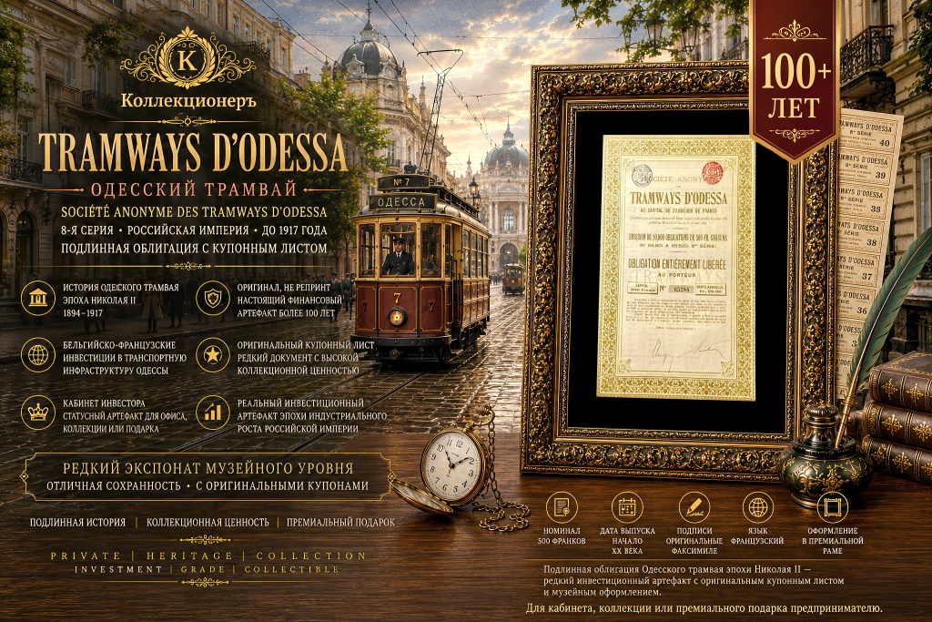 Подлинная облигация Société Anonyme des Tramways d’Odessa (Акционерного общества Одесских трамваев)