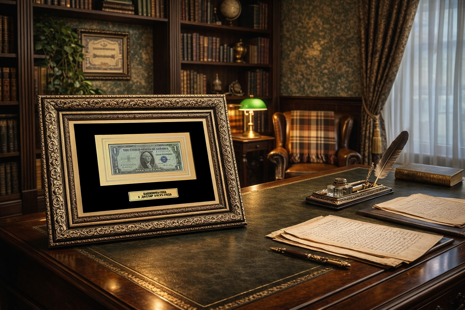 1 доллар США 1935 Silver Certificate — доллар в рамке, коллекционная банкнота — изображение 5