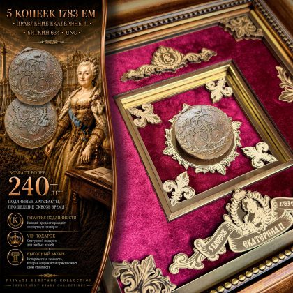 5 копеек 1783 ЕМ Екатерины II UNC Биткин 634 — в VIP-оформлении