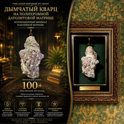 Дымчатый кварц на посечённой полихромной датолитовой матрице с обрастаниями кварца (друза)
